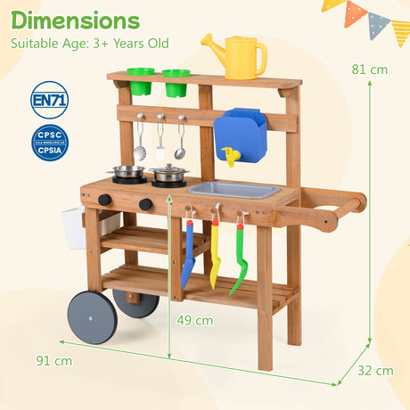 Rolling Outdoor Play Kitchen with Wheels for Boys Girls Ages 3 Plus