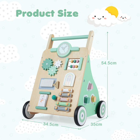 Montessori Walker w/ Mirror & Clock, Shape Sorter, Tracking Game, Xylophone with Mallet for 1+ Years Old Boys & Girls