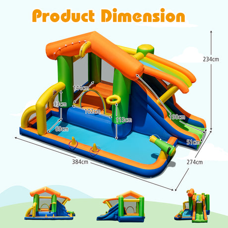 Inflatable playground with dimensions labeled on a white background