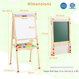 BABY JOY Kids Art Easel, Wooden Foldable Double-Sided Chalkboard Whiteboard w/Board Eraser