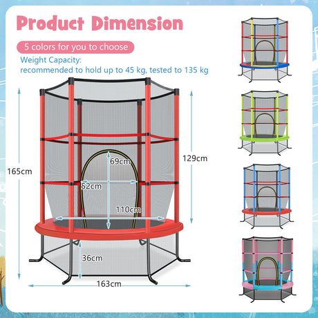 HONEY JOY 5.3FT Kids Trampoline, Toddler Trampoline w/Safe Enclosure Net, Accessories Bag, Jumping Pad