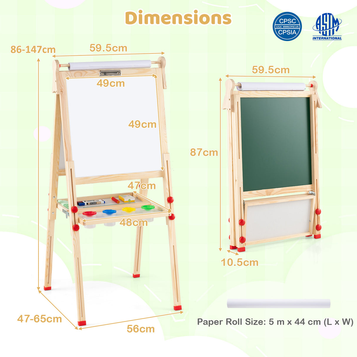 BABY JOY Kids Art Easel, Wooden Foldable Double-Sided Chalkboard Whiteboard w/Board Eraser
