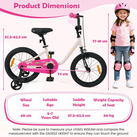 14/16-Inch Children Bicycle with Removable Training Wheels and Adjustable Seat for kids