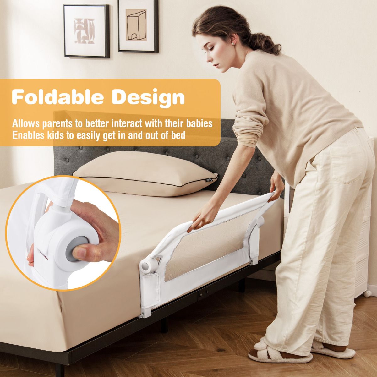 Foldable Bed Rail for Toddlers with Detachable Oxford Fabric Cover