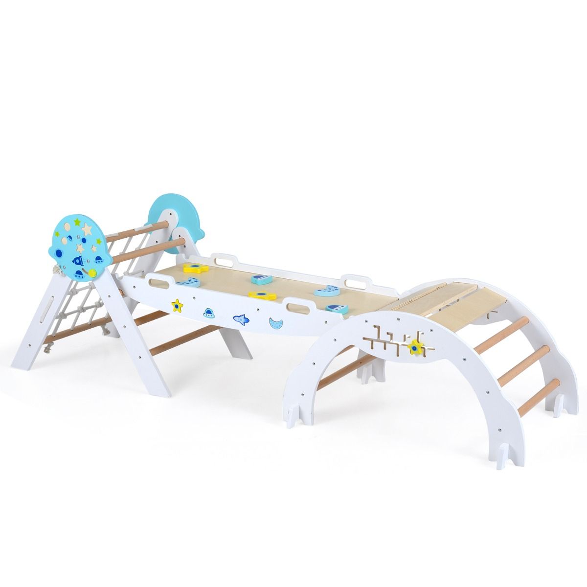 Foldable Jungle Gym with Arch and Ramp for Play Room