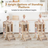 Foldable Learning Tower Toddler Tower with Adjustable Height and Detachable Safety Net