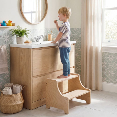 Foldable Learning Tower Toddler Tower with Adjustable Height and Detachable Safety Net