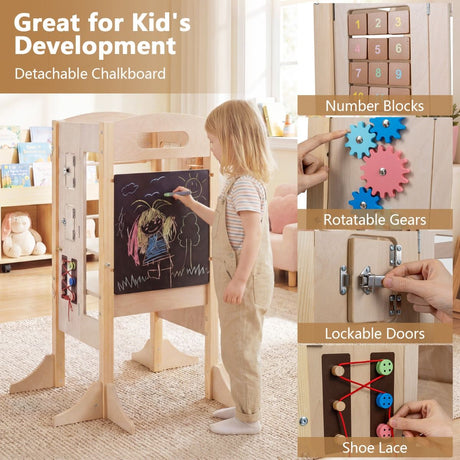Foldable Learning Tower Toddler Tower with Adjustable Height and Detachable Safety Net