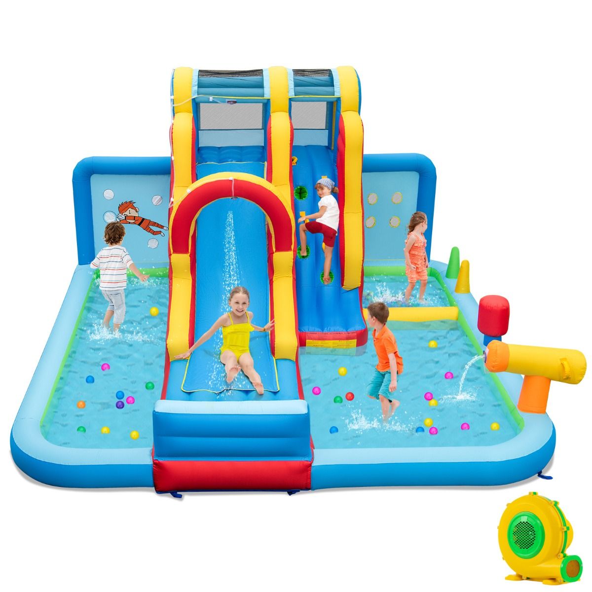 Giant Water Park with Long Slide and Climbing Wall