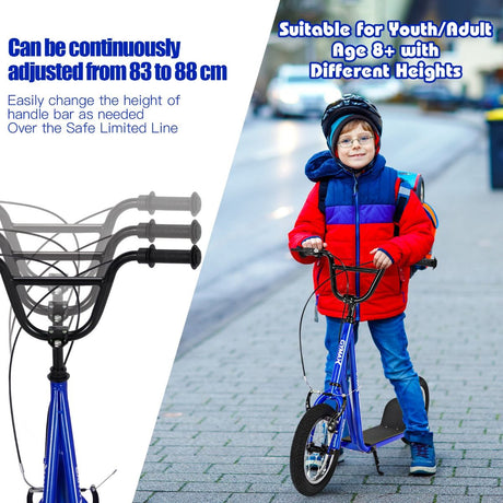 Height Adjustable Youth Scooter with 2 V-Type Handbrakes for Kids 8-12