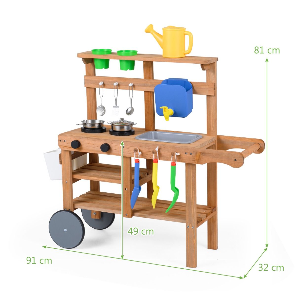 Rolling Outdoor Play Kitchen with Wheels for Boys Girls Ages 3 Plus