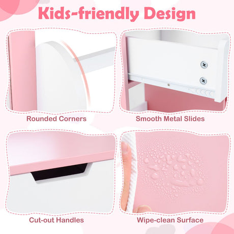 Kids Vanity Set with Mirror and Chair Princess Makeup Dressing Desk