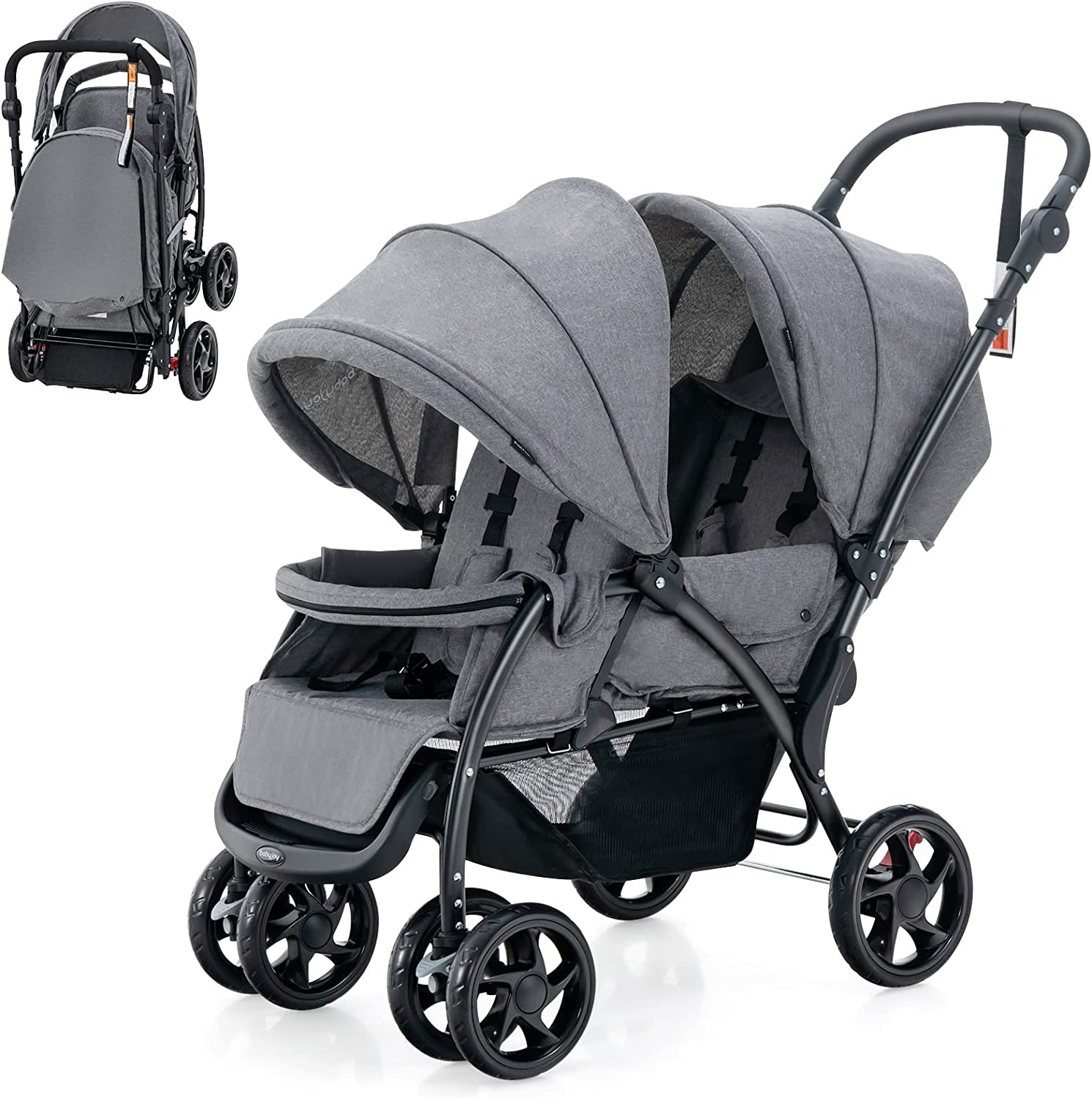 BABY JOY Foldable Tandem Stroller, Twin Pram