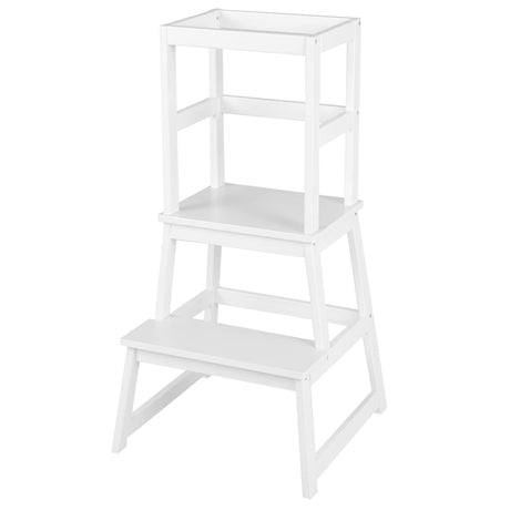 BABY JOY Kids Kitchen Step Stool with Safety Rail, 2 in 1 Solid Wood Montessori Learning Stool