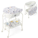 Portable Baby Changing Table with Bathtub on Wheels, Foldable Diaper Changing Station for 0-12 Months