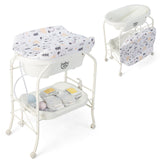 Portable Baby Changing Table with Bathtub on Wheels, Foldable Diaper Changing Station for 0-12 Months