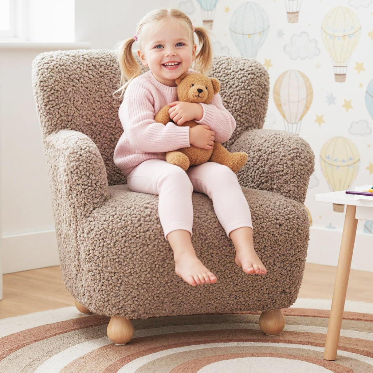 Kids Sofa, Comfy Toddler Armchair with Solid Rubber Wood Legs