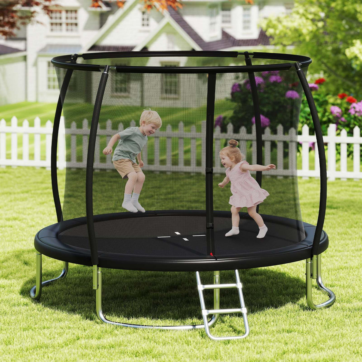 12FT 10FT 8FT Outdoor Trampoline, Heavy-Duty Recreational Trampoline with Safety Enclosure Net