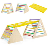 HONEY JOY 3 in 1 Triangle Climber with Ramp, Wooden Climbing Toys for Toddlers