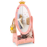 HONEY JOY Kids Full Length Mirror, Princess Floor Free Standing Mirror w/Storage Shelf