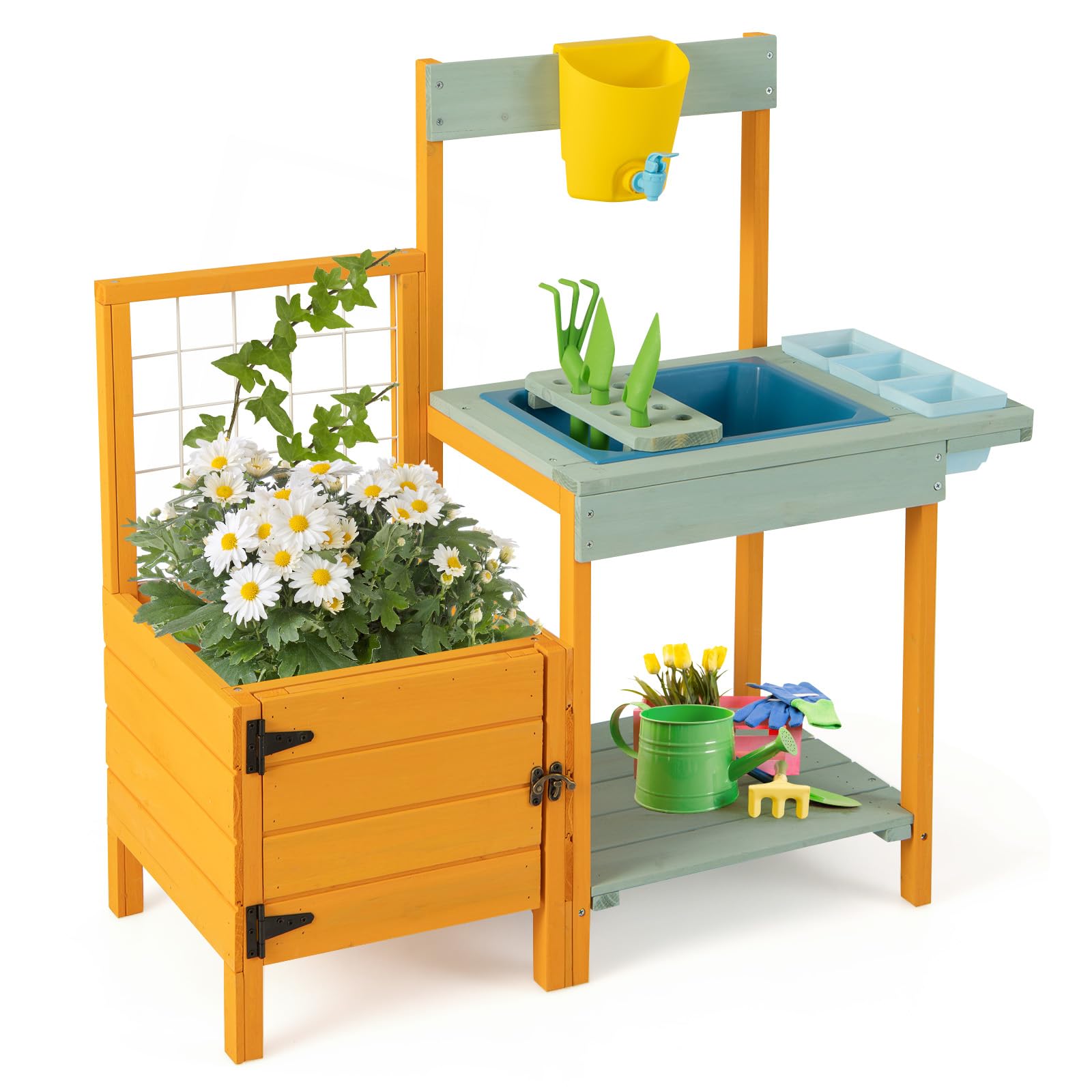 plastic planter bench HONEY JOY Kids Outdoor Potting Bench w/See-Through Window, Planter Box –  Babyjoy