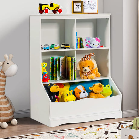 HONEY JOY Kids Bookshelf, 3-Tier Toy Storage Organiser for Children w/4 Open Compartments and 1 Box