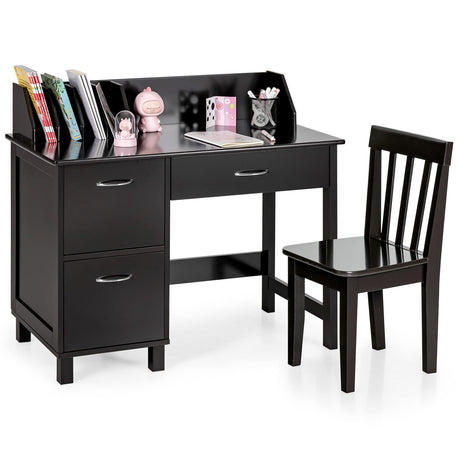 Kid's Study Desk & Chair Set, Children Table with Wide Desktop for 3+ Years Old Boys and Girls