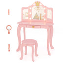 HONEY JOY Kids Vanity Set with 3-Color Adjustable Lighted Mirror
