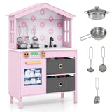 House-Shaped Play Kitchen, Kids Kitchen Playset