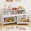 HONEY JOY Kids Toy Storage Box, Children Wooden Bookcase with 2 Movable Drawers