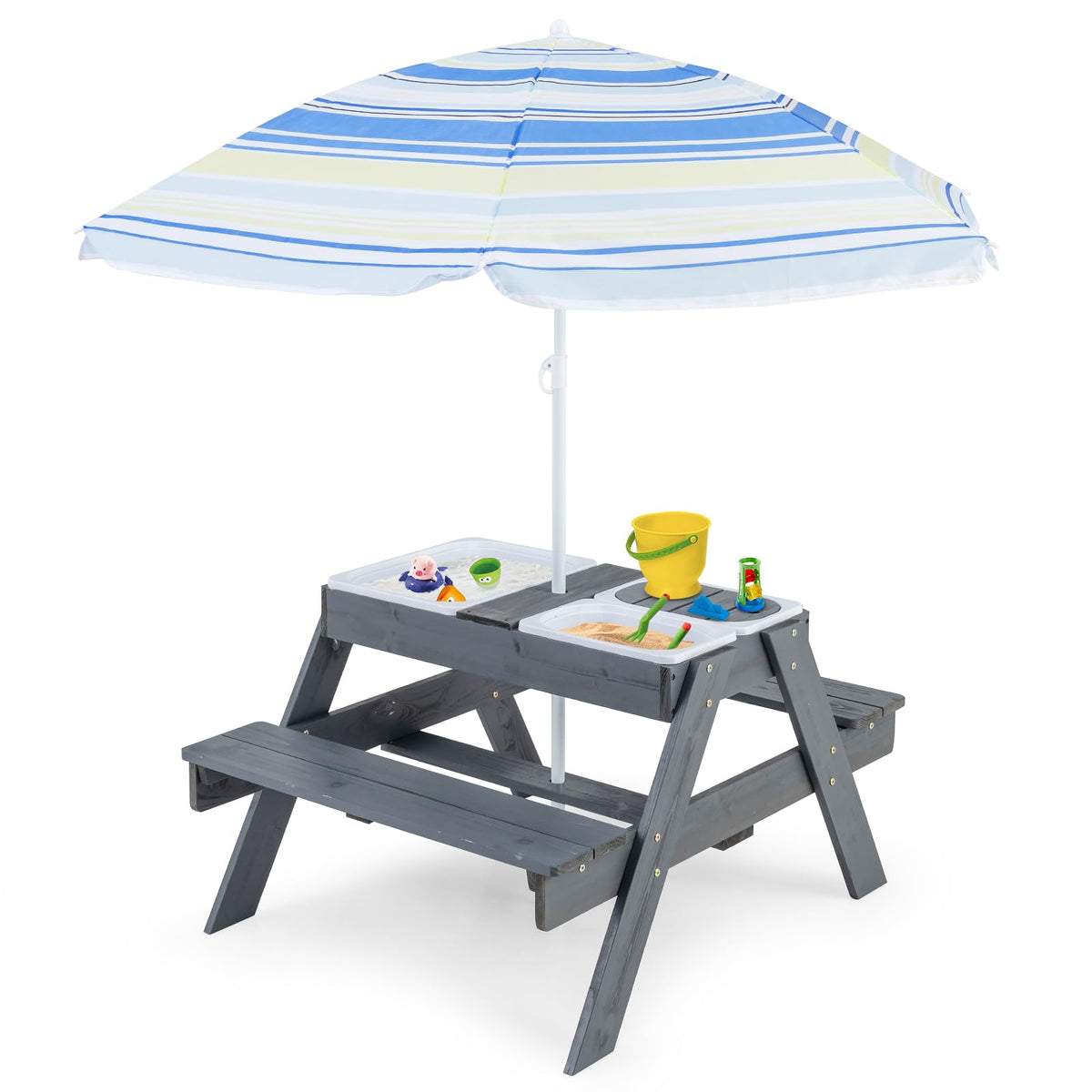 Kids 4-in-1 Sand and Water Table with Removable Boxes and Umbrella ...