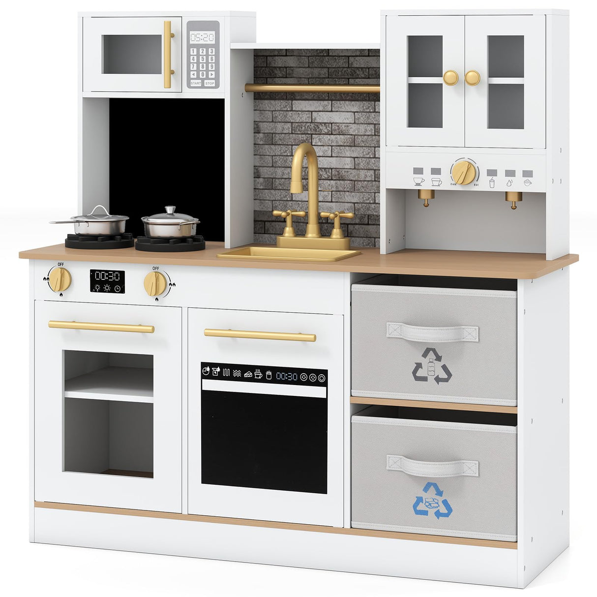 Kids Kitchen Playset Wooden Pretend Play Kitchen with Stoves