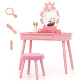 HONEY JOY Kids Vanity Set with LED Lighted Mirror & Stool