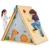 HONEY JOY Kids Triangle Climber with Tent, 2 in 1 Wooden Climbing Triangle Toys w/Climbing Wall