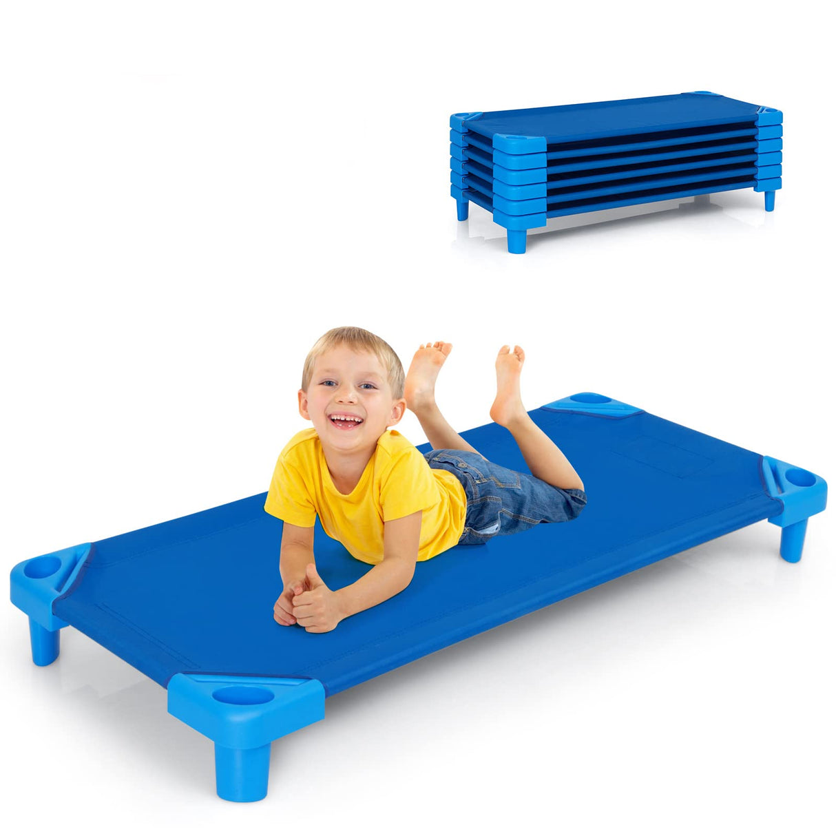 HONEY JOY Kids Stackable Naptime Cot, Toddler Daycare Rest Mat w/Detachable Oxford Fabric, Space Saving