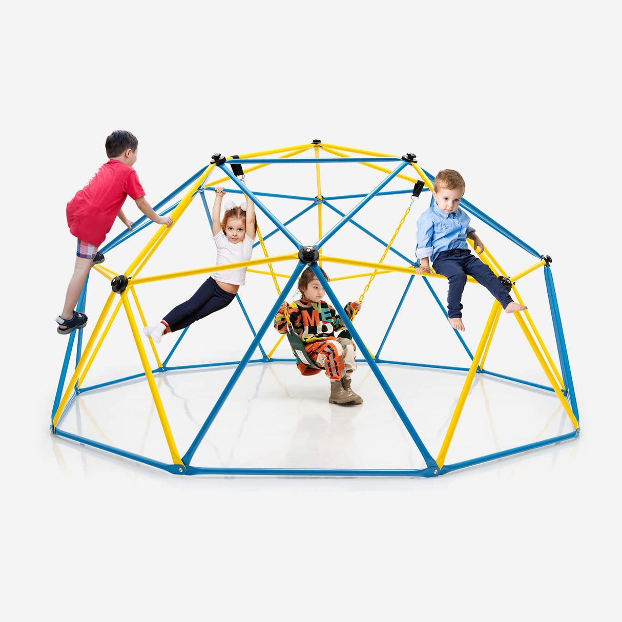 HONEY JOY Kids 10FT Climbing Dome with Swing w/Slide