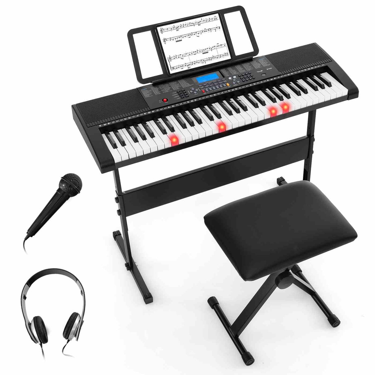 61-Key Portable Electronic Keyboard Piano with Stand and Stool