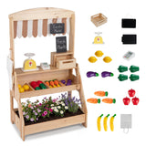 HONEY JOY Wooden Mud Kitchen & Market Stand for Kids Outdoor