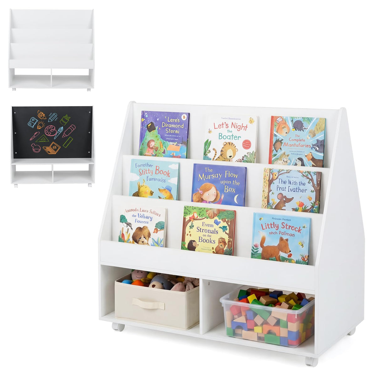 HONEY JOY Double-Sided Kids Bookshelf, Toddler Book Shelf