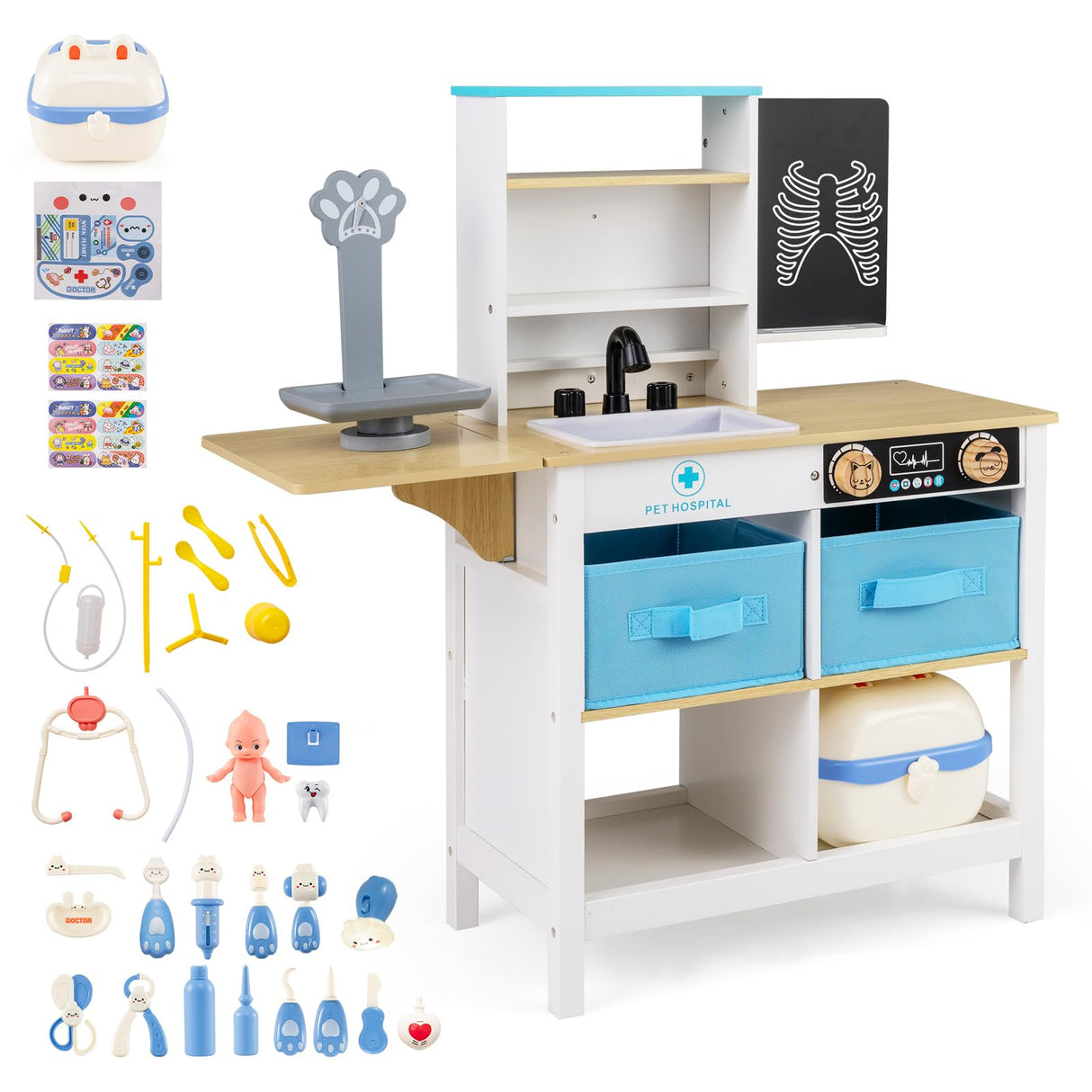 HONEY JOY Kids Play Doctor's Office w/Blackboard, Pet Scale, Faucet, Sink