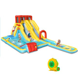 HONEY JOY Inflatable Water Slide, 7-in-1 Double Long Slide Inflatable Water Park w/Climbing Wall