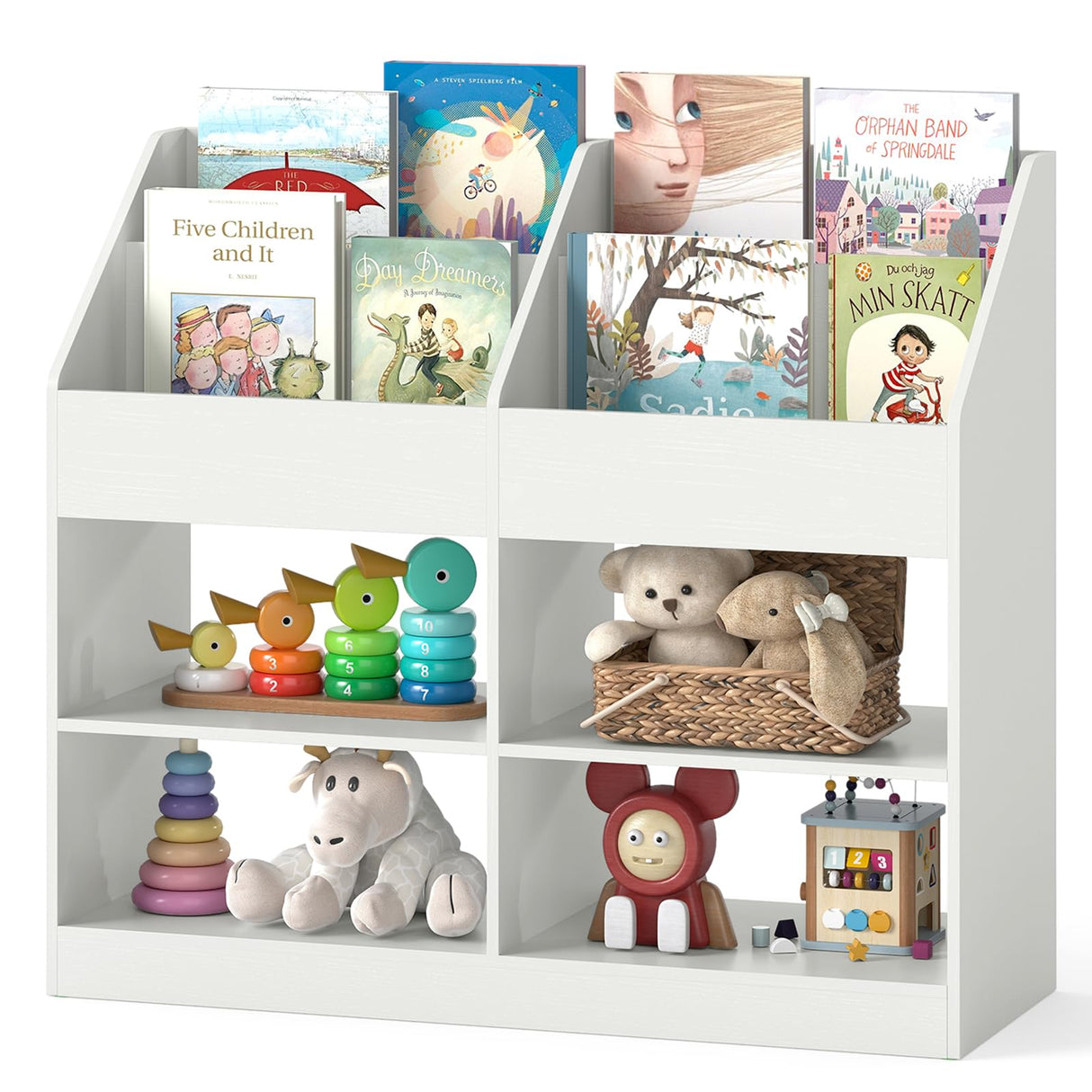 HONEY JOY 3-Tier Kids Bookshelf, Montessori Cube Bookcase for Nursery, Classroom