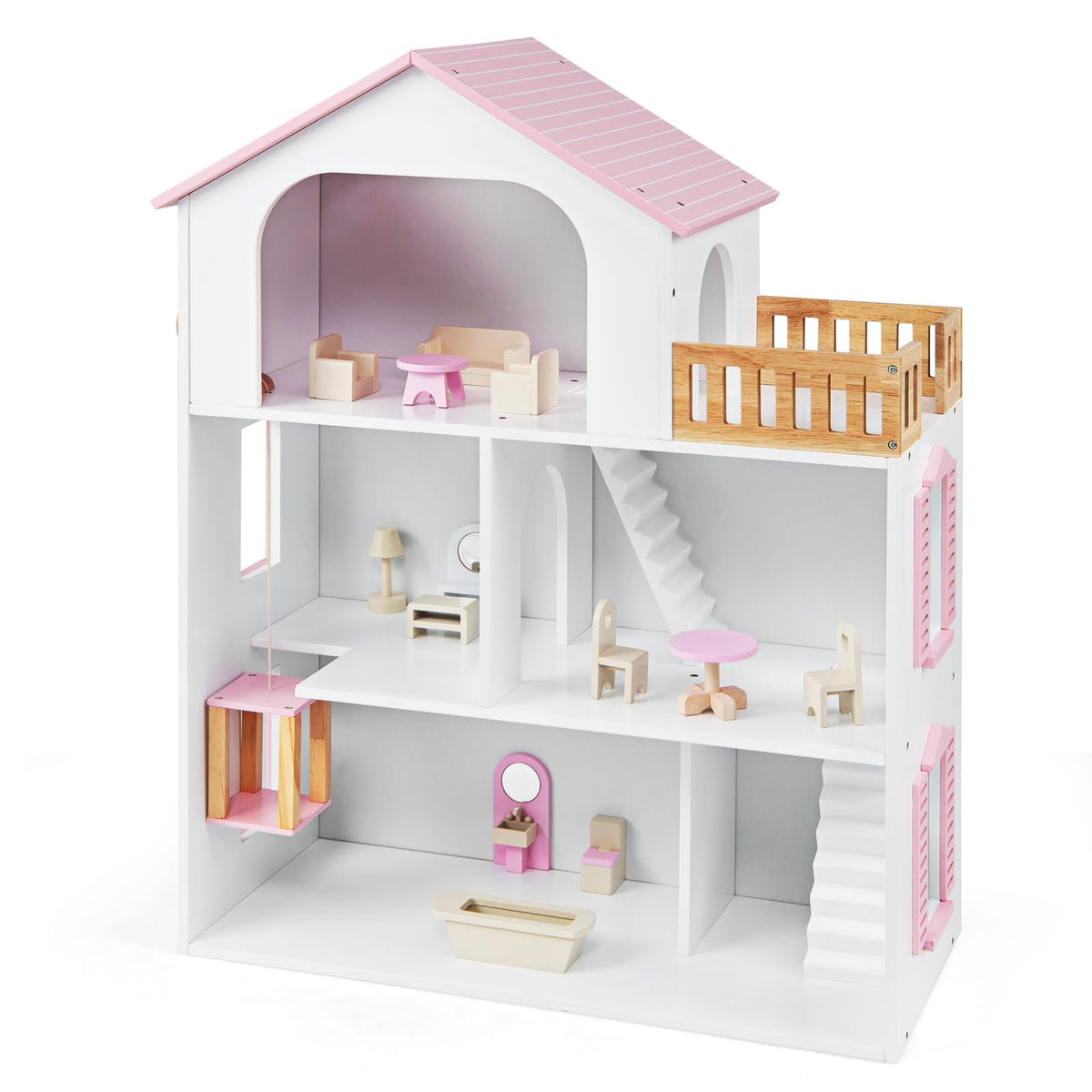 HONEY JOY 3-Story Wooden Dollhouse Playset for Kids