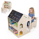 HONEY JOY House-Shaped Kids' Desk w/Chair, 3-in-1 Toddler Art Table Set