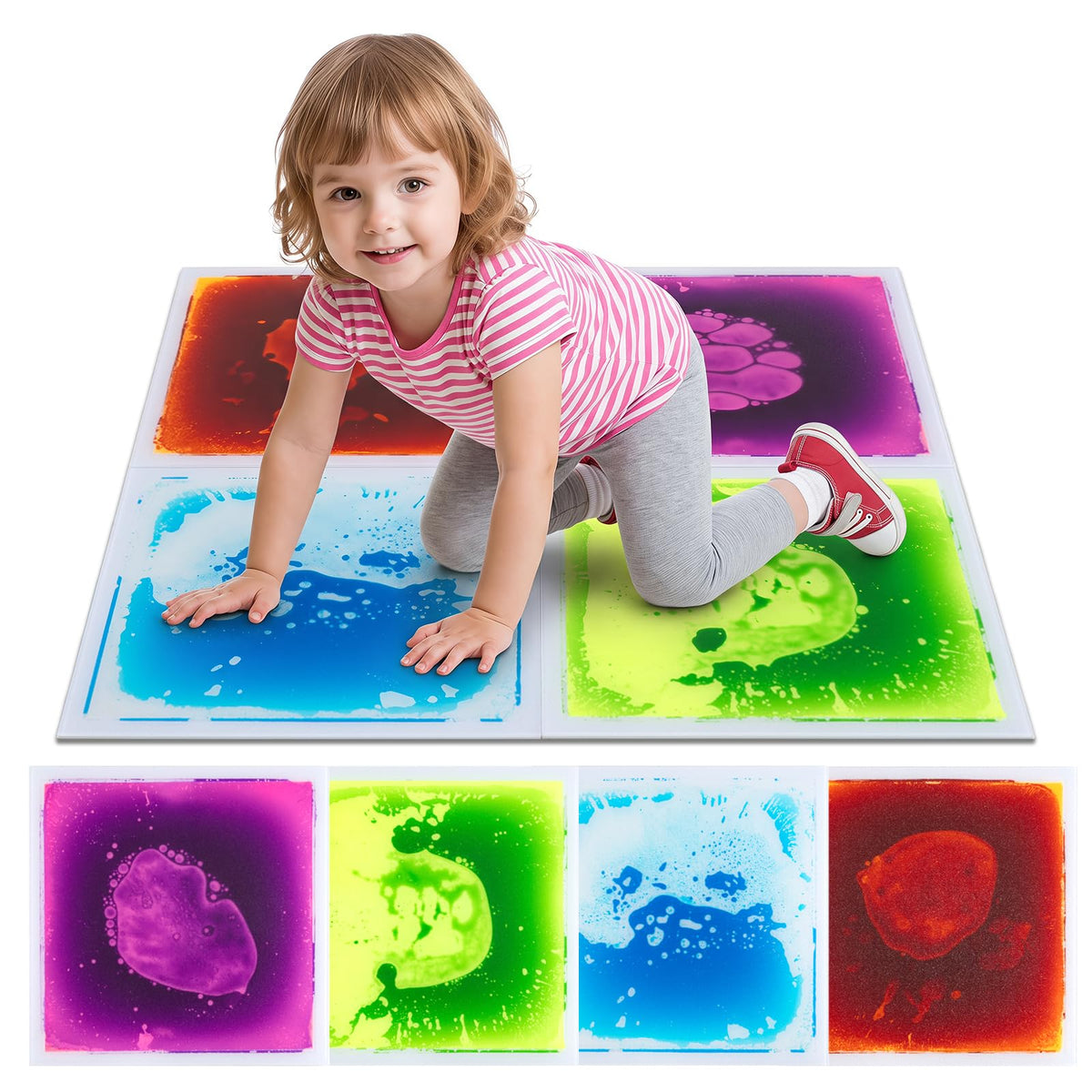 HONEY JOY Glow-in-the-Dark Liquid Sensory Floor Tiles for Toddlers
