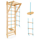 HONEY JOY Wood Stall Bar, Swedish Ladder with Swedish Wall & Pull Up Bar