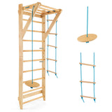 HONEY JOY Wood Stall Bar, Swedish Ladder with Swedish Wall & Pull Up Bar