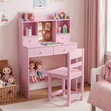 HONEY JOY Kids Study Desk with Chair, Children Writing Table and Chair Set with Open Storage Shelves