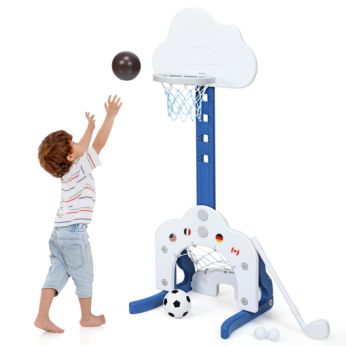 HONEY JOY Kids Basketball Hoop, 3 in 1 Toddler Sports Activity Center ...