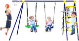 HONEY JOY 5-in-1 Metal Climb and Swing Set with 2 Tree Swings, Climbing Ladder